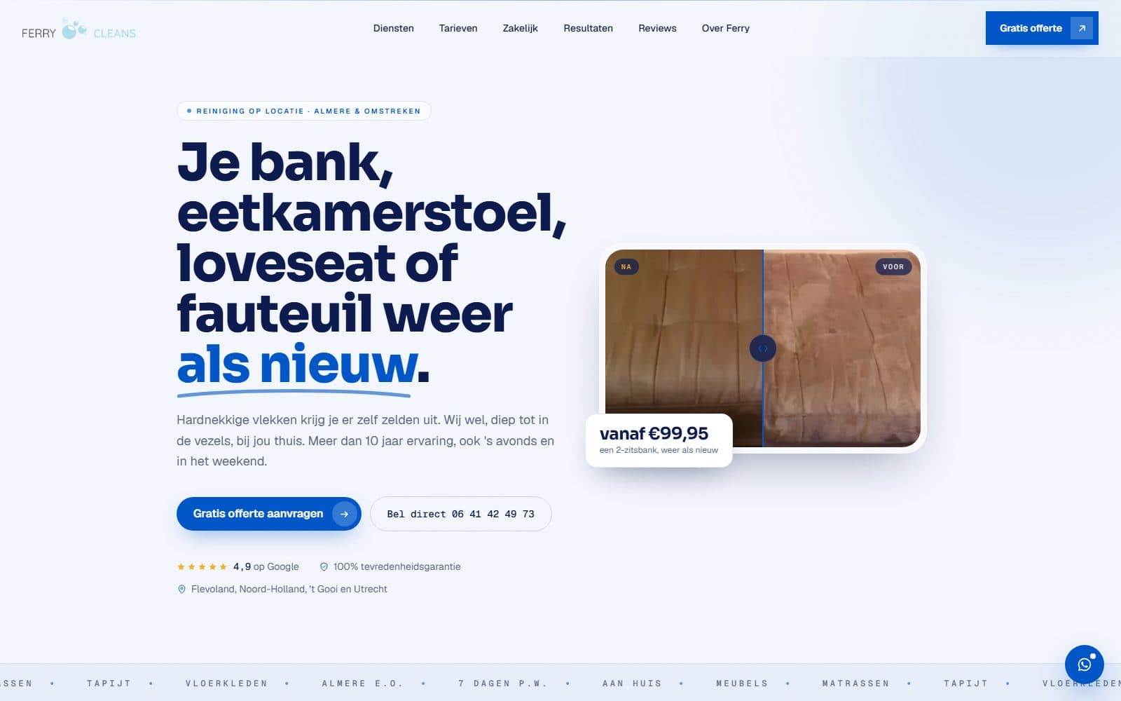 Homepage van Ferry Cleans, schoonmaakbedrijf