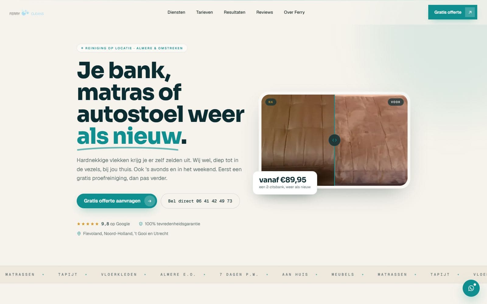 Preview van de site van Ferry Cleans
