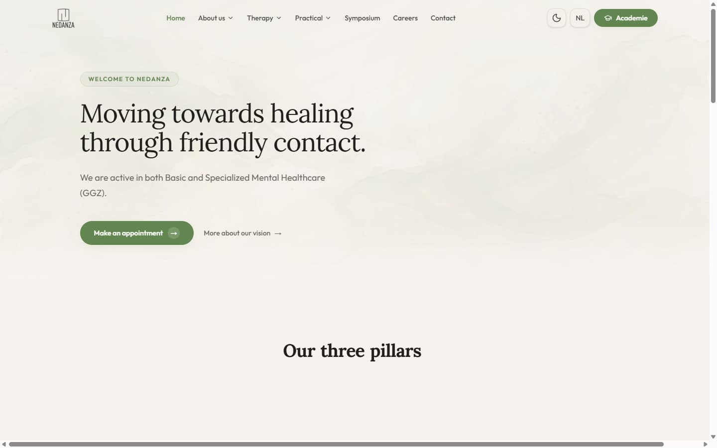 Homepage van Nedanza, psychologenpraktijk